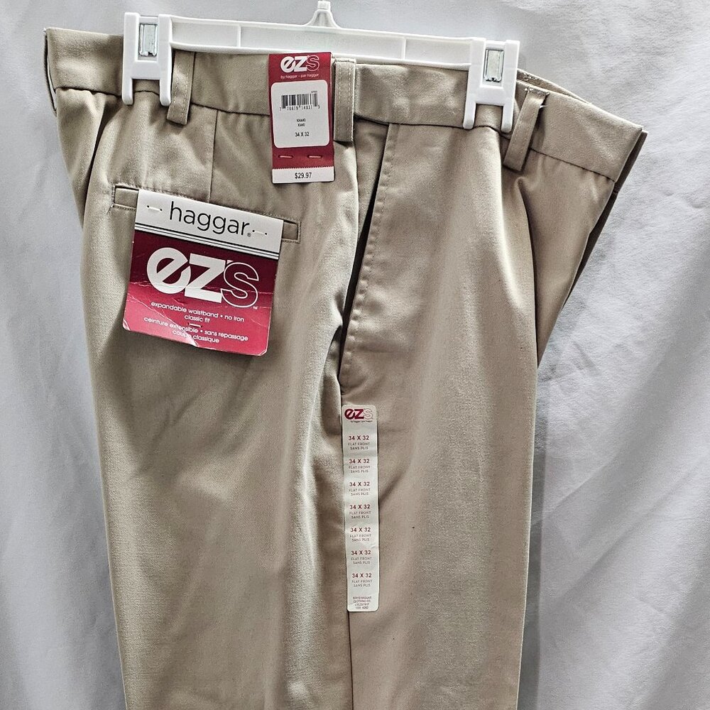 Men’s New Khaki “EZS by Haggar” Expandable Waistband Classic Fit 32" READ ALL
